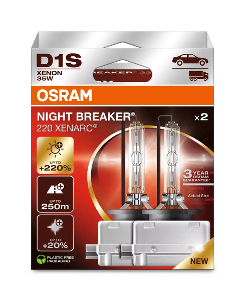 D1S Osram 66140XN2 Night Breaker 220 Xenarc HID Bulbs (2 Pack