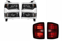14-15 Silverado 1500 Heads Chrome Bezel and Red Tails OE LED Tails