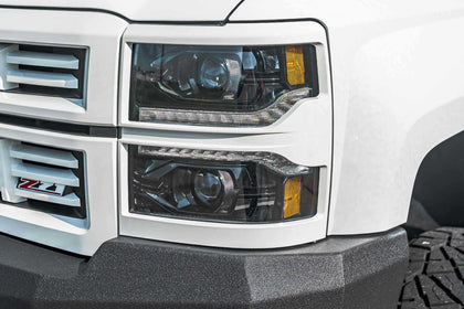 14-15 Silverado 1500 Heads Chrome Bezel and Smoked Tails OE LED Tails