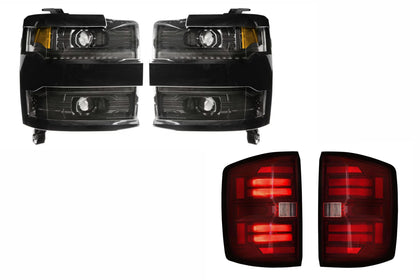 15-19 Silverado HD Heads Unfinished Bezel and Red Tails OE LED Tails