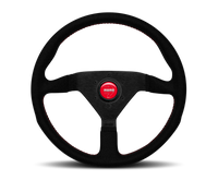 Momo Montecarlo Alcantara Steering Wheel 320 mm - Black/Red Stitch/Black Spokes