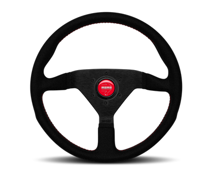 Momo Montecarlo Alcantara Steering Wheel 350 mm - Black/Red Stitch/Black Spokes