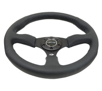 NRG Reinforced Steering Wheel (350mm / 2.5in. Deep) Blk Leather Comfort Grip w/5mm Matte Blk Spokes