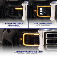2014-2018 GMC Sierra 1500 LED Projector Headlights Amber DRL (pair)