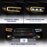2016-2023 Toyota Tacoma LED Projector Headlights with Selectable DRL (pair)