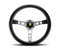 Momo Prototipo Steering Wheel 350 mm - Black Leather/Wht Stitch/Brshd Spokes