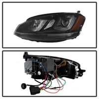 Spyder Volkswagen Golf VII 14-16 Projector Headlights DRL LED Blk Stripe Blk PRO-YD-VG15-BLK-DRL-BK