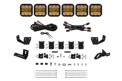 SS5 6-Pod CrossLink Mounting Kit for Prinsu/Sherpa Roof Racks, Pro Yellow Combo Diode Dynamics