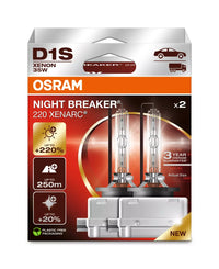 D1S Osram 66140XN2 Night Breaker 220 Xenarc HID Bulbs (2 Pack)