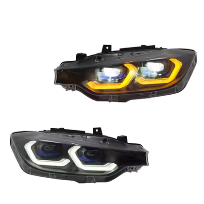 BMW F30 3 Series 12-19 Laser Style LED Projector Headlights (White/Yellow)