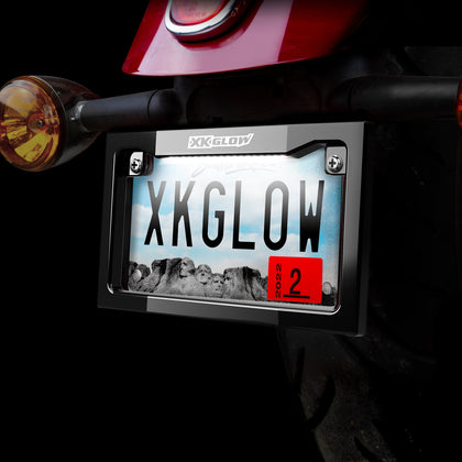 XKGlow Motorcycle Plate Frame: Black / White LEDs