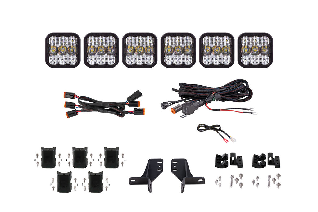 2021-2025 Ford Bronco Light Bar Mounting Kit Bronco SS5 6-Pod CrossLink Grille Lightbar Kit Sport White Combo