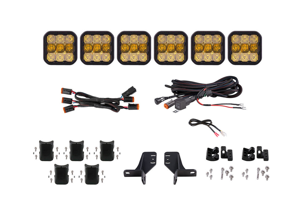 2021-2025 Ford Bronco Light Bar Mounting Kit SS5 6-Pod CrossLink Grille Lightbar Kit Sport Yellow Combo