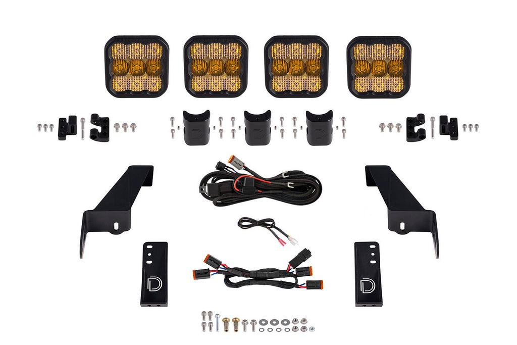 2020-2025 Jeep Gladiator Light Bar Mounting Kit JL SS5 4-Pod CrossLink Grille Lightbar Kit Pro Yellow Combo
