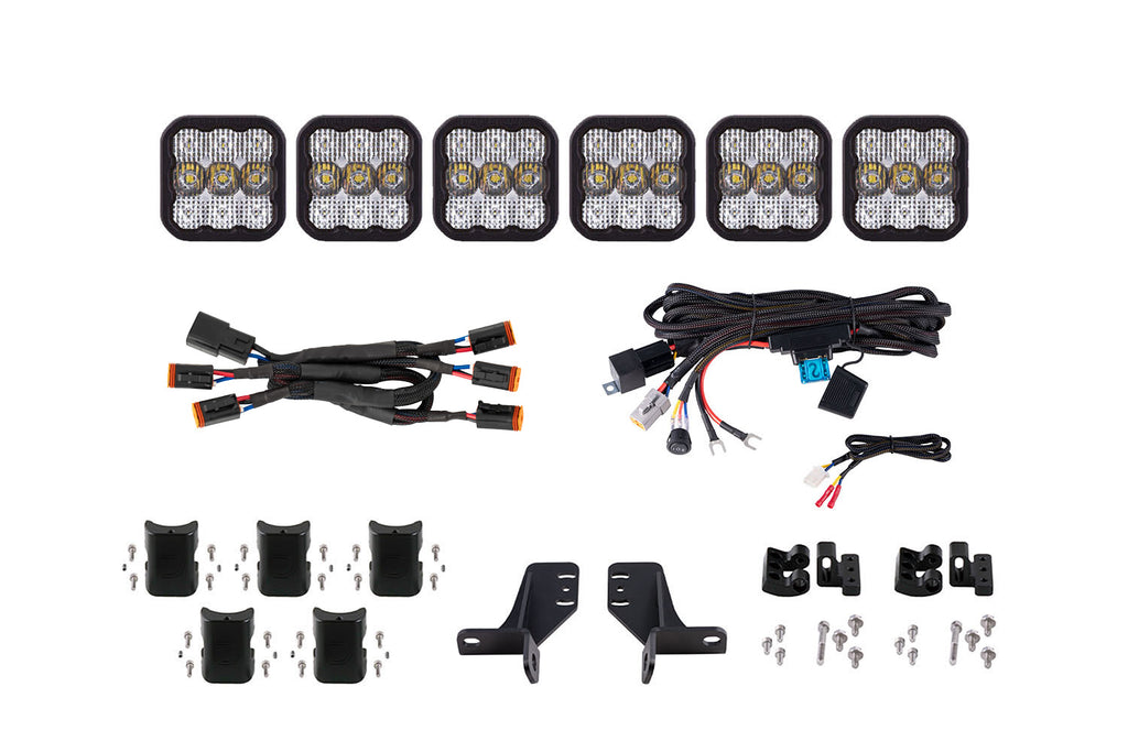 2021-2025 Ford Bronco Light Bar Mounting Kit SS5 6-Pod CrossLink Grille Lightbar Kit Pro White Combo