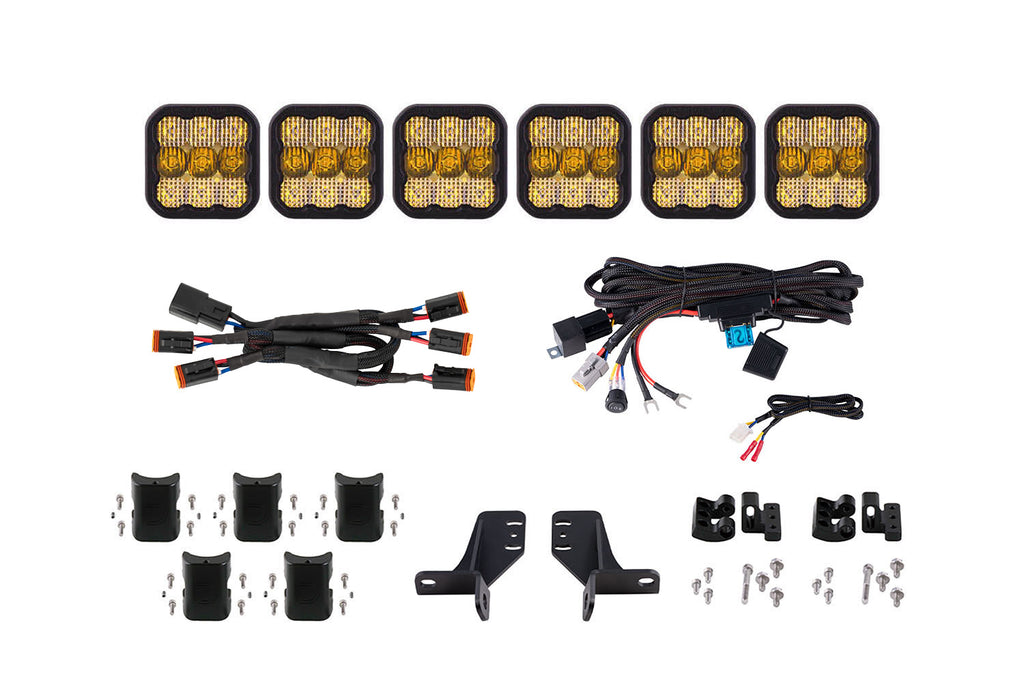 2021-2025 Ford Bronco Light Bar Mounting Kit SS5 6-Pod CrossLink Grille Lightbar Kit Pro Yellow Combo