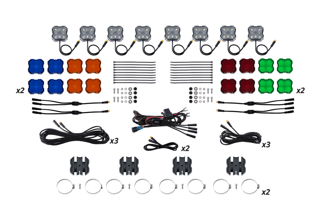 Stage Series Sxs Rock Light Installer Kit White Diffused M8 8 Pack