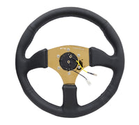 NRG Reinforced Steering Wheel (350mm / 2.5in. Deep) Leather Race Comfort Grip w/4mm Gold Spokes