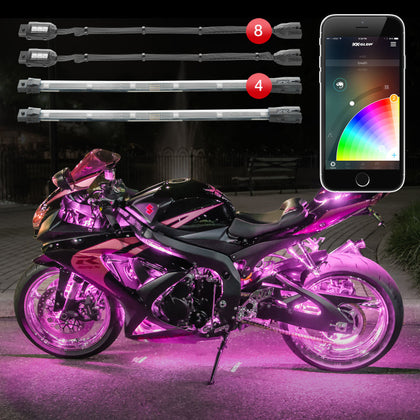 XK Glow Strip Million Color XKCHROME Smartphone App ATV/Motorcycle LED Light Kit 8xPod + 4x10In
