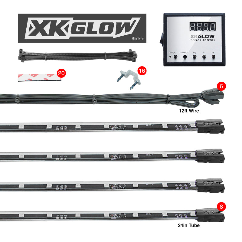 XK Glow 3 Million Color XKGLOW LED Accent Light Car/Truck Kit 8x24In Tubes