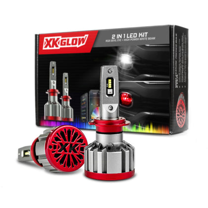 XK Glow RGB 2In1 LED Headlight Bulb Million Color XKCHROME App RGB/LED Headlight Kit - 2x H7