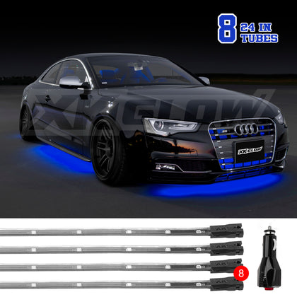 XK Glow Tube Single Color Underglow LED Accent Light Car/Truck Kit Blue - 8x24In