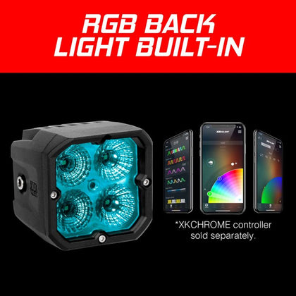 XK Glow XKchrome 20w LED Cube Light w/ RGB Accent Light Kit w/ Controller- Spot Beam 2pc