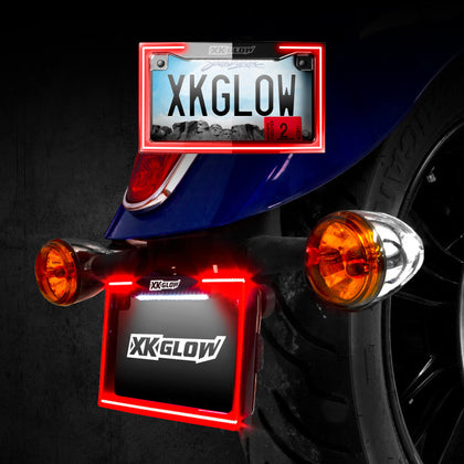 XK Glow Motorcycle License Plate Frame Light w/ Turn Signal - Black