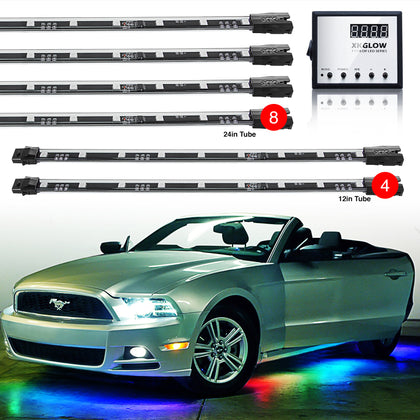 XK Glow 3 Million Color XKGLOW LED Accent Light Car/Truck Kit 8x24In + 4x12In Tubes