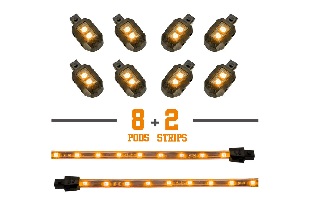 XKGlow Accent Light Kit: Amber / 8x Pods, 2x 8in Strips