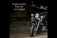 XKGlow Motorcycle Driving Lights: Chrome w/ Amber Halo